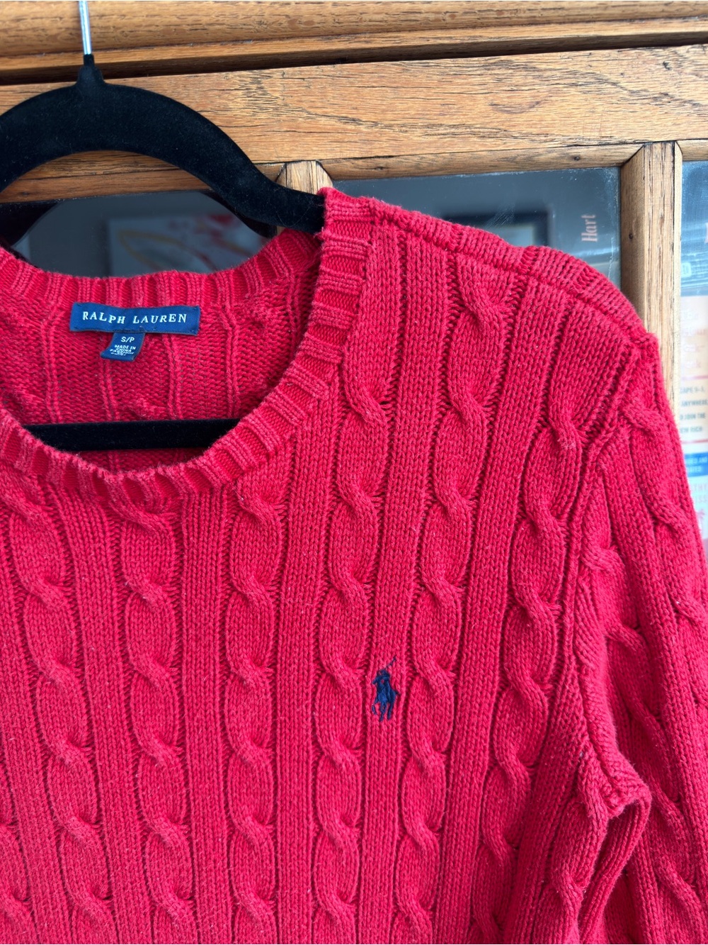 Vintage Ralph Lauren Red Cable Knit 100% Cotton Sweater – Small - Picture 2 of 5